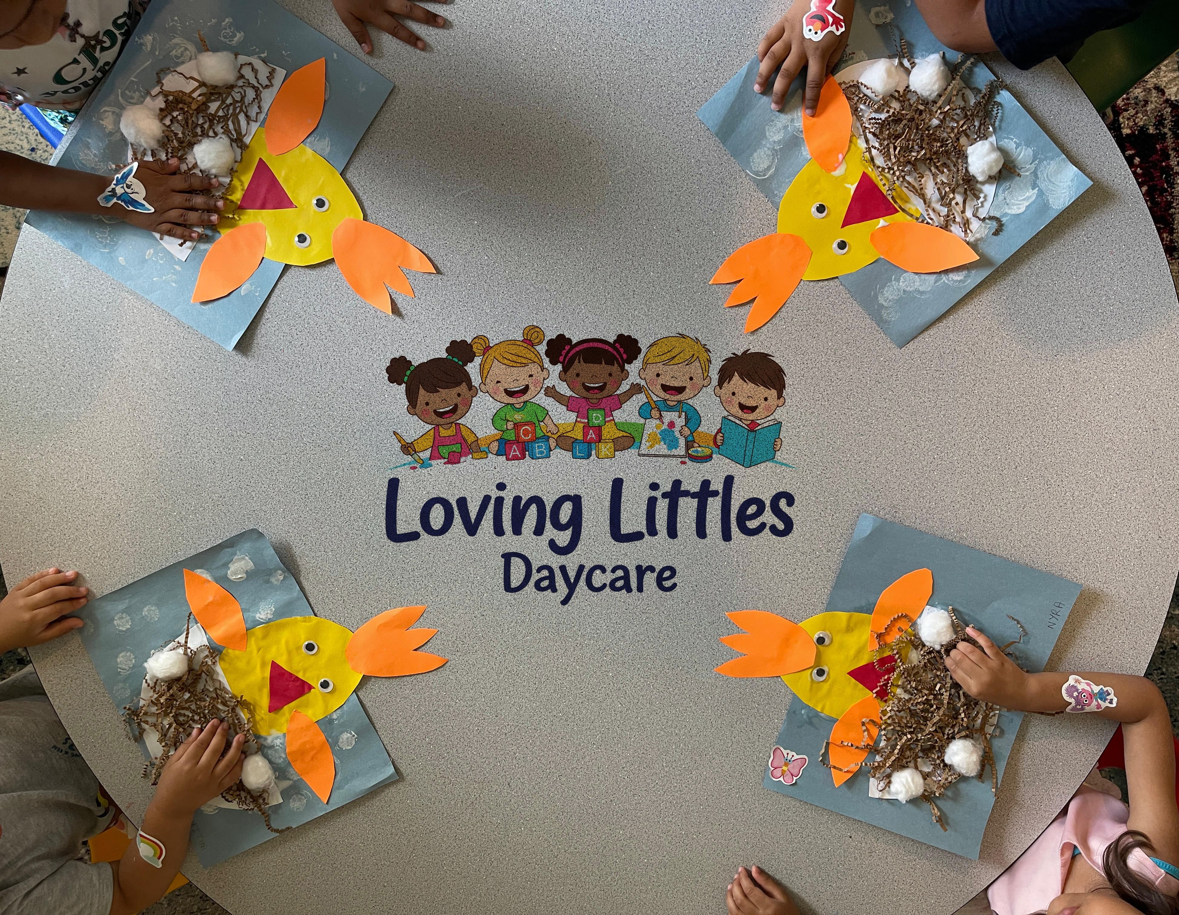 Children doing craft activity at Loving Littles Daycare
